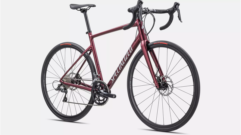Specialized Allez E5 Disc Road Bike in Satin Maroon/Silver Dust/Red-1