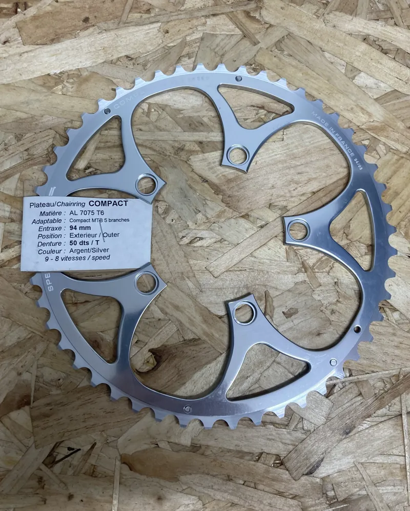Specialities TA Compact Chainring 50T 94mm BCD 5 arm 9 Speed Retro in Silver