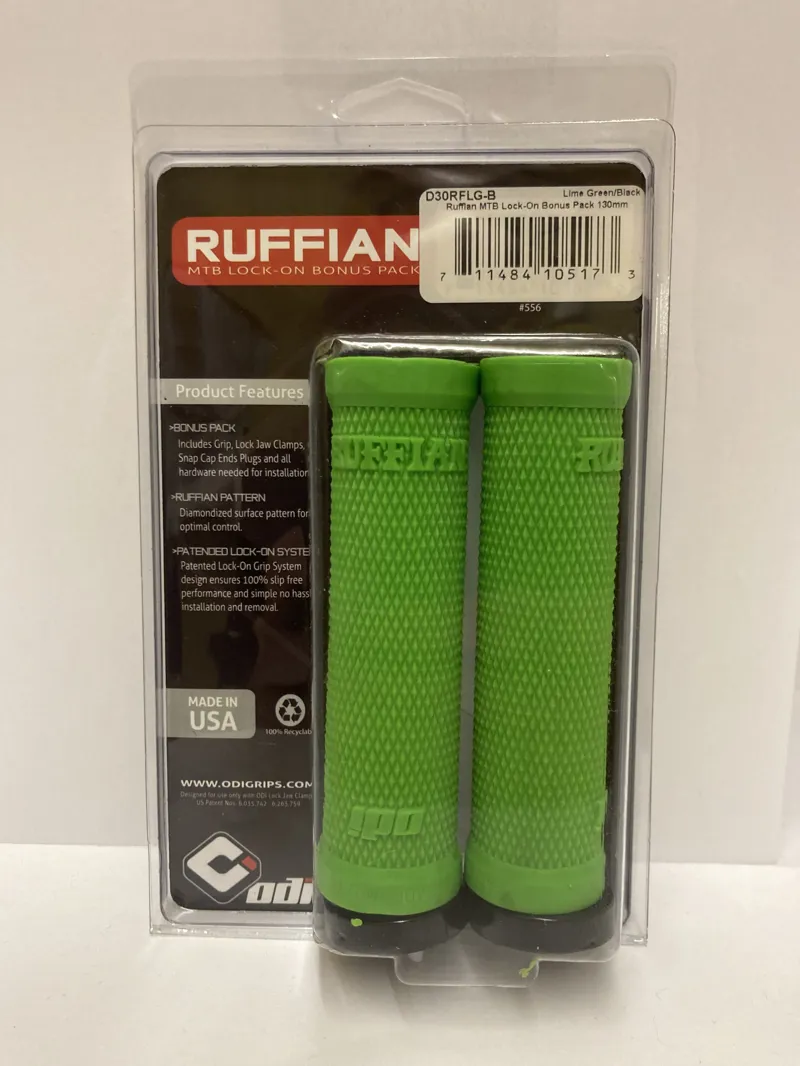 ODI Ruffian MTB Lock-On Handlebar Grips Bonus Pack 130mm in Lime Green/Black-1