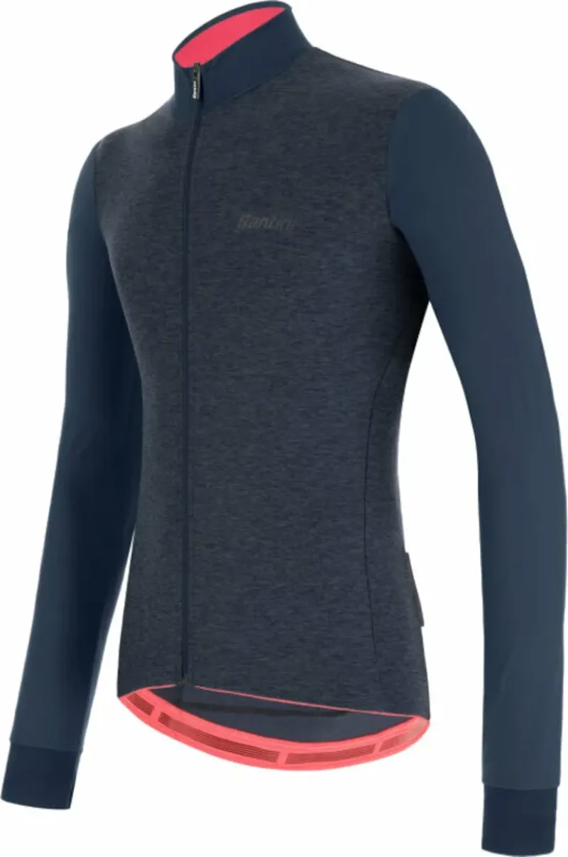 Santini Colore Puro Long Sleeve Thermal Jersey in Blue-1