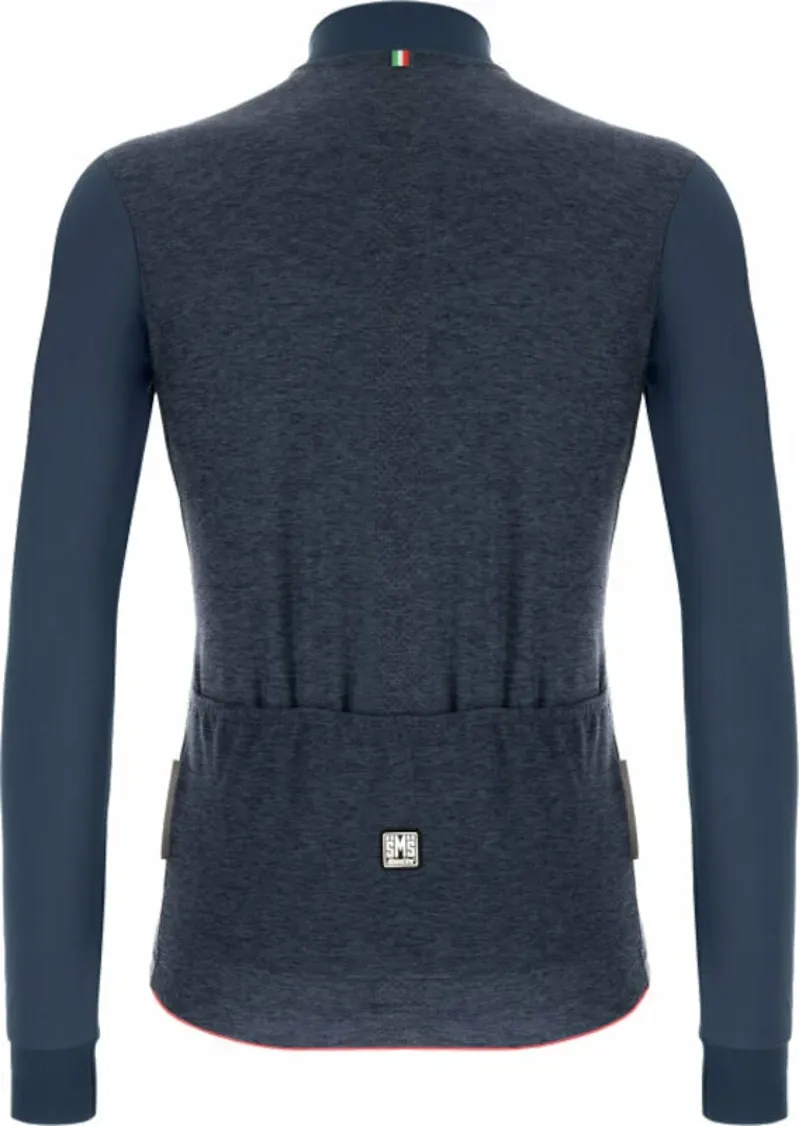 Santini Colore Puro Long Sleeve Thermal Jersey in Blue-2