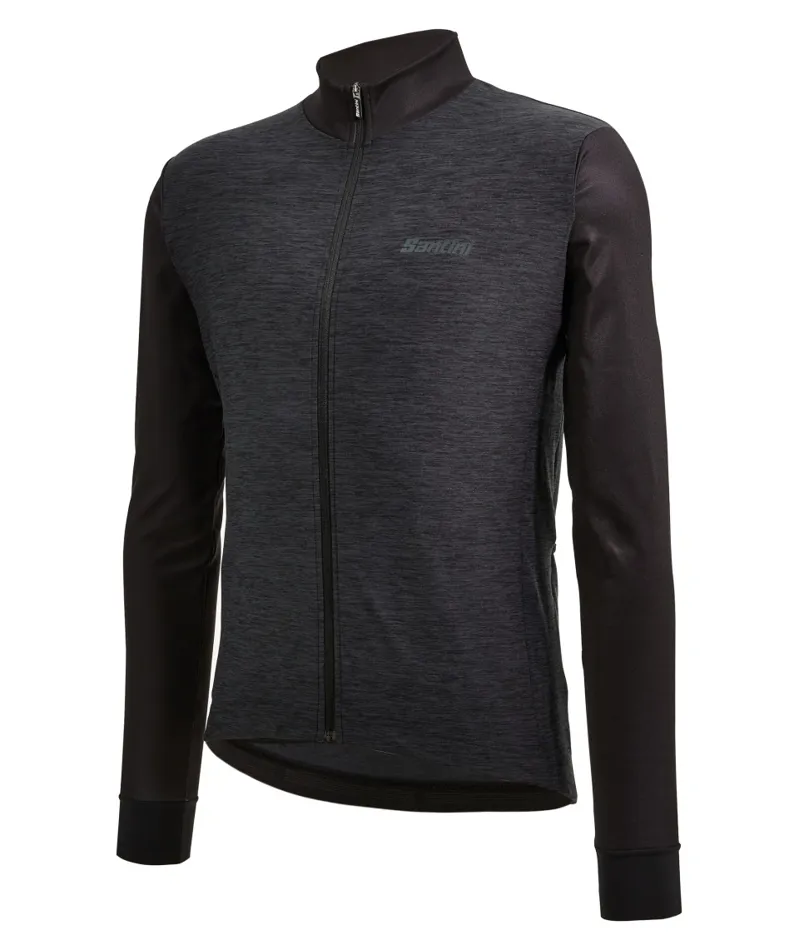Santini Colore Puro Long Sleeve Thermal Jersey in Black-2