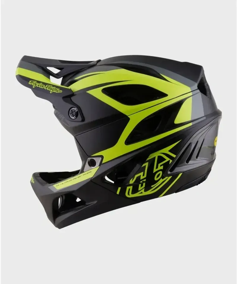 Troy Lee Designs Stage 2 Helmet in High VZ Charcoal/Flow Yellow-1