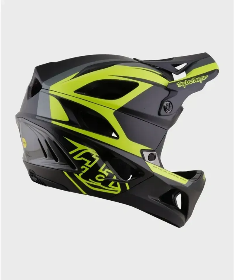 Troy Lee Designs Stage 2 Helmet in High VZ Charcoal/Flow Yellow-4